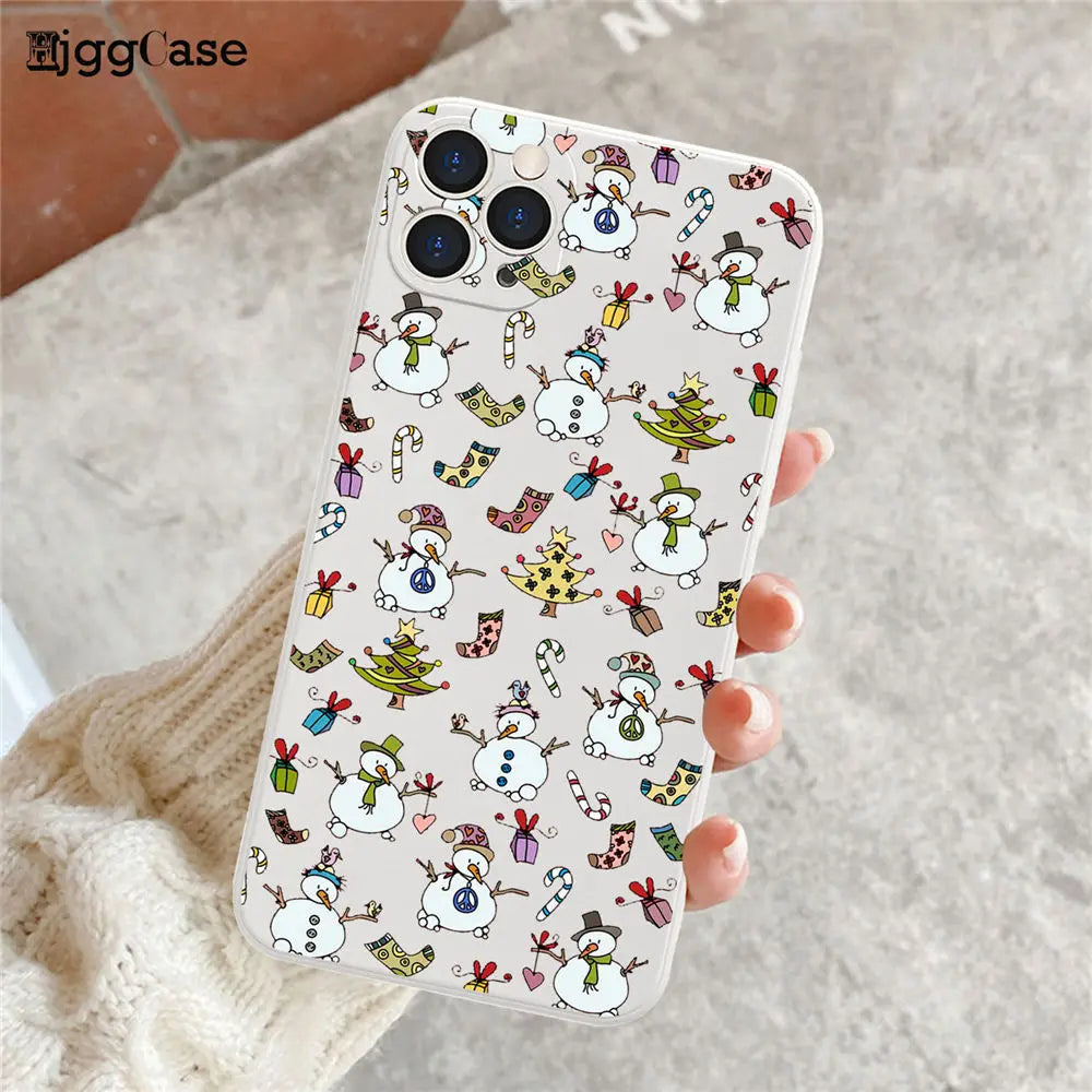 Merry Christmas White Soft Phone Case For iPhone 11 12 13 14 Pro Max XR XS 12mini 8 7 Plus Santa Claus Christmas Tree Elk Cover