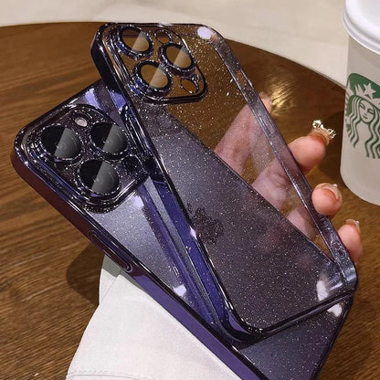 Funda de lujo galvanizada con purpurina para iPhone: carcasa trasera rígida transparente y a prueba de golpes para iPhone 16, 15, 14, 13, 12