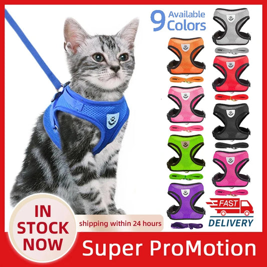 Adjustable Cat Harness Vest with Lead