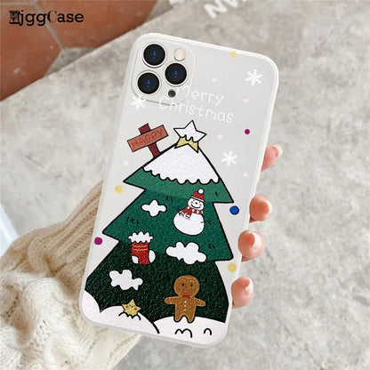 Merry Christmas White Soft Phone Case For iPhone 11 12 13 14 Pro Max XR XS 12mini 8 7 Plus Santa Claus Christmas Tree Elk Cover