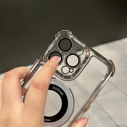 Luxury Plating Shockproof Magnetic Bracket for Magsafe Clear Case for iPhone 11 12 13 14 15 With Holder Stand Cover -(KR1002)