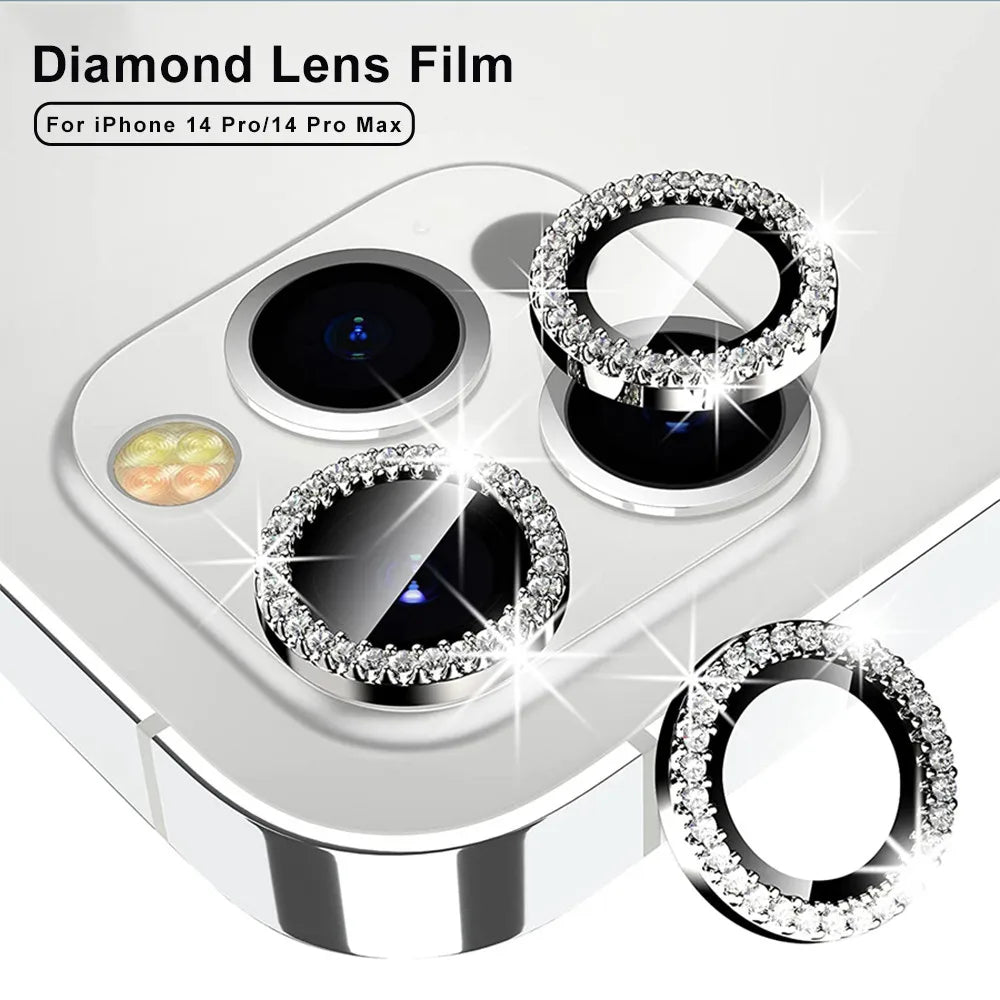 9D Diamond Camera Protector For Iphone 16 Pro Max Camera Tempered Glass For Iphone 15 13 mini 14 Pro Max Ring Cover Case Film