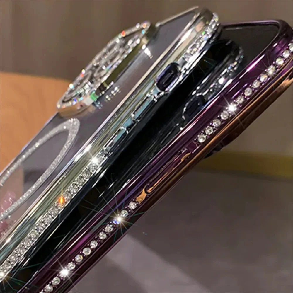 2024 New Fashion Glitter Diamond Transparent Case For iPhone 16 15 14 Plus Pro Max Magnetic Wireless Charge Back Cover - (KR1001)