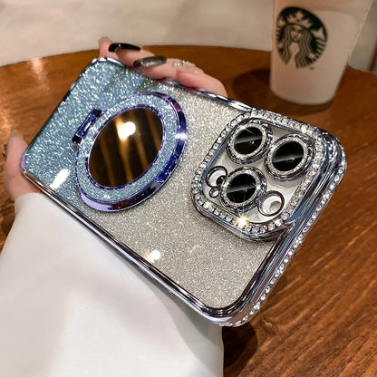 Luxury Diamond Clear Glitter MagSafe Case for iPhone 16, 15, 14, 13, 12 Pro Max – Mirror Magnetic Holder Stand - (SN1003)