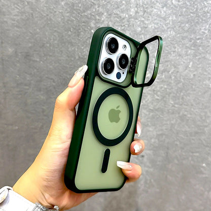 Funda mate de lujo para iPhone 16, 15 y 14 con soporte para cámara y carga Magsafe