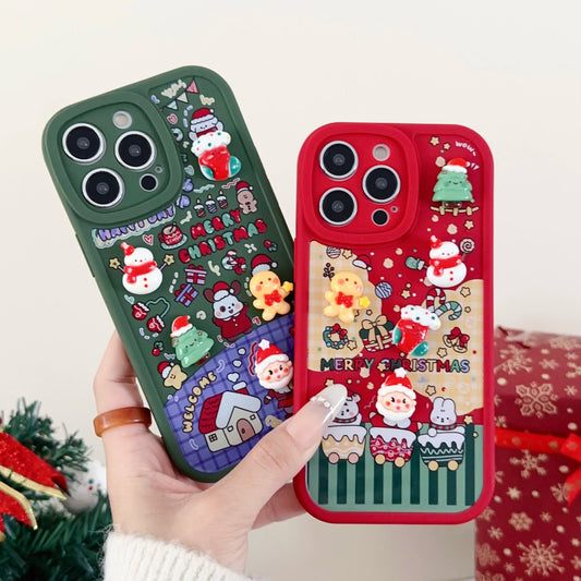 3D Cute Dolls Xmas Tree Snowman Soft Phone Case for iPhone 11 12 13 14 15 16 Pro Max Merry Christmas Santa Claus Cover Shell - (SN1009)