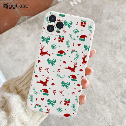 Merry Christmas White Soft Phone Case For iPhone 11 12 13 14 Pro Max XR XS 12mini 8 7 Plus Santa Claus Christmas Tree Elk Cover