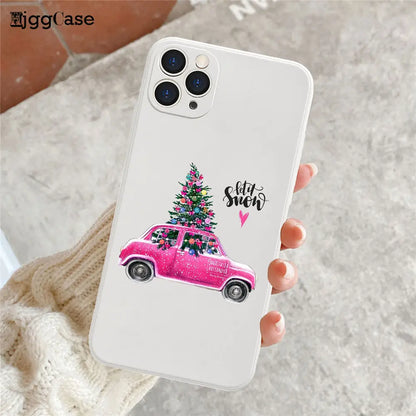 Merry Christmas White Soft Phone Case For iPhone 11 12 13 14 Pro Max XR XS 12mini 8 7 Plus Santa Claus Christmas Tree Elk Cover