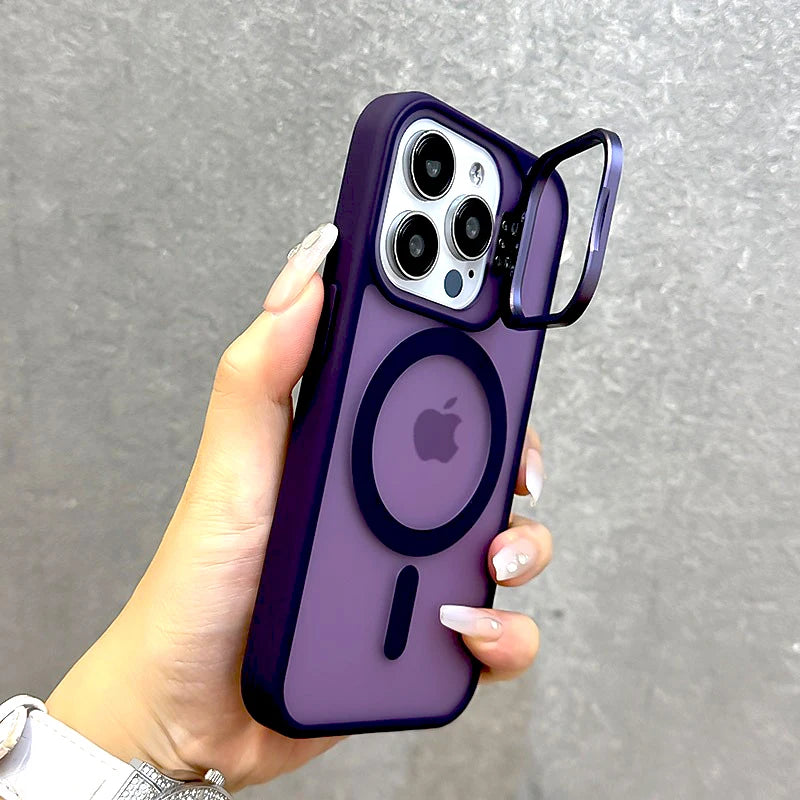 Funda mate de lujo para iPhone 16, 15 y 14 con soporte para cámara y carga Magsafe