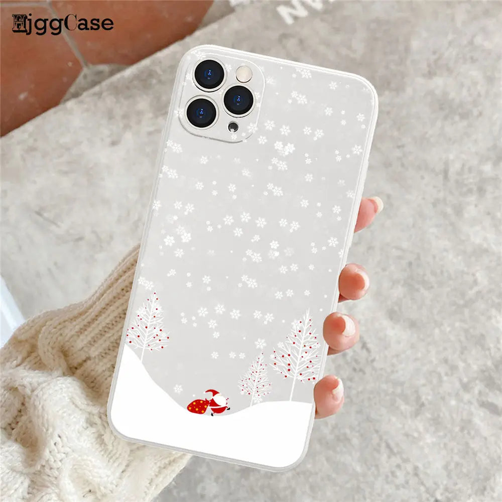 Merry Christmas White Soft Phone Case For iPhone 11 12 13 14 Pro Max XR XS 12mini 8 7 Plus Santa Claus Christmas Tree Elk Cover