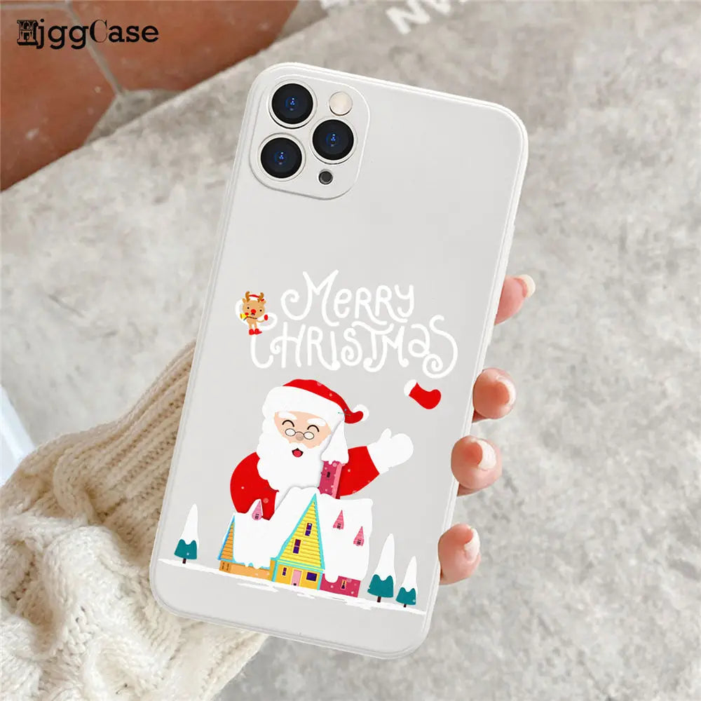 Merry Christmas White Soft Phone Case For iPhone 11 12 13 14 Pro Max XR XS 12mini 8 7 Plus Santa Claus Christmas Tree Elk Cover