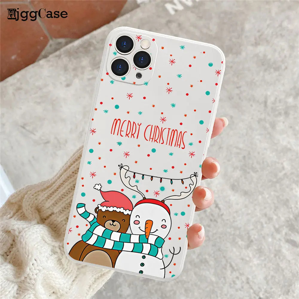 Merry Christmas White Soft Phone Case For iPhone 11 12 13 14 Pro Max XR XS 12mini 8 7 Plus Santa Claus Christmas Tree Elk Cover