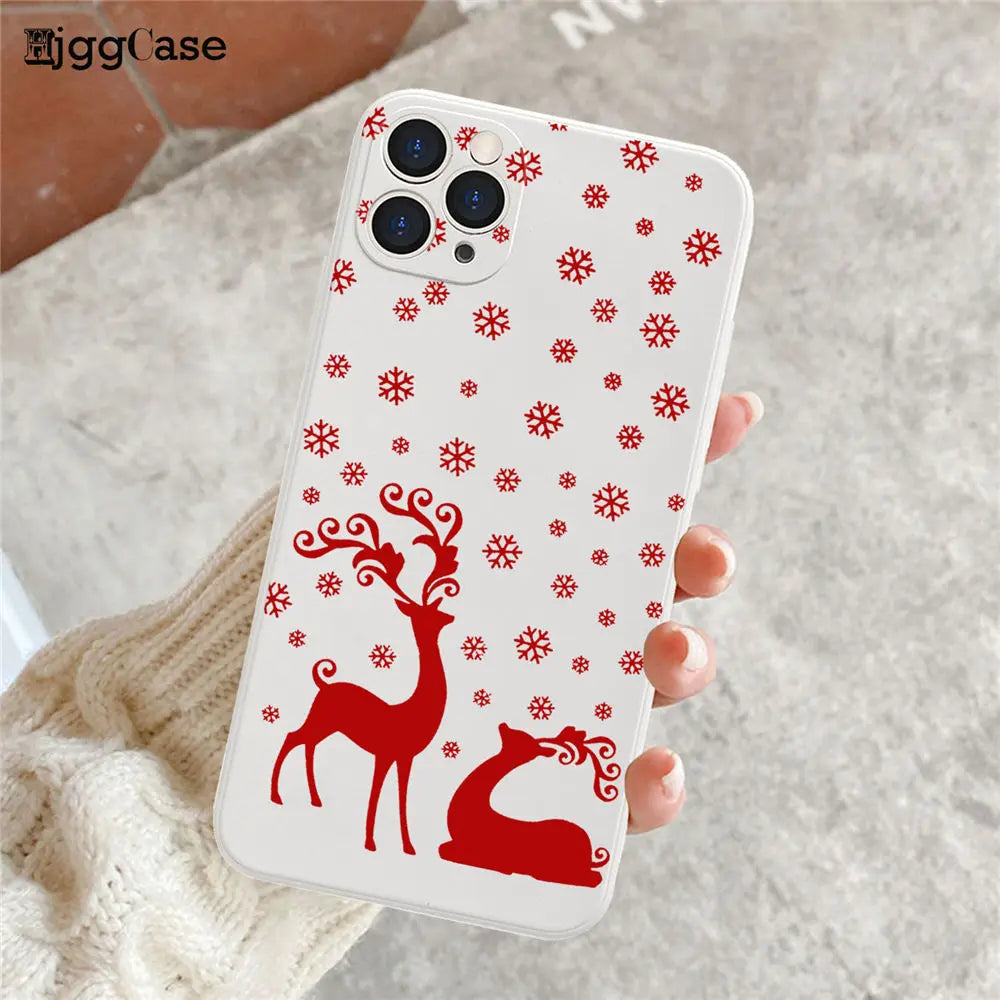 Merry Christmas White Soft Phone Case For iPhone 11 12 13 14 Pro Max XR XS 12mini 8 7 Plus Santa Claus Christmas Tree Elk Cover