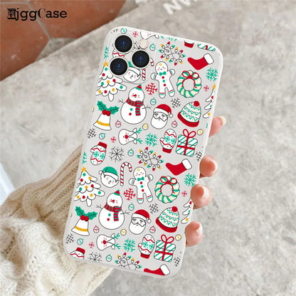 Merry Christmas White Soft Phone Case For iPhone 11 12 13 14 Pro Max XR XS 12mini 8 7 Plus Santa Claus Christmas Tree Elk Cover